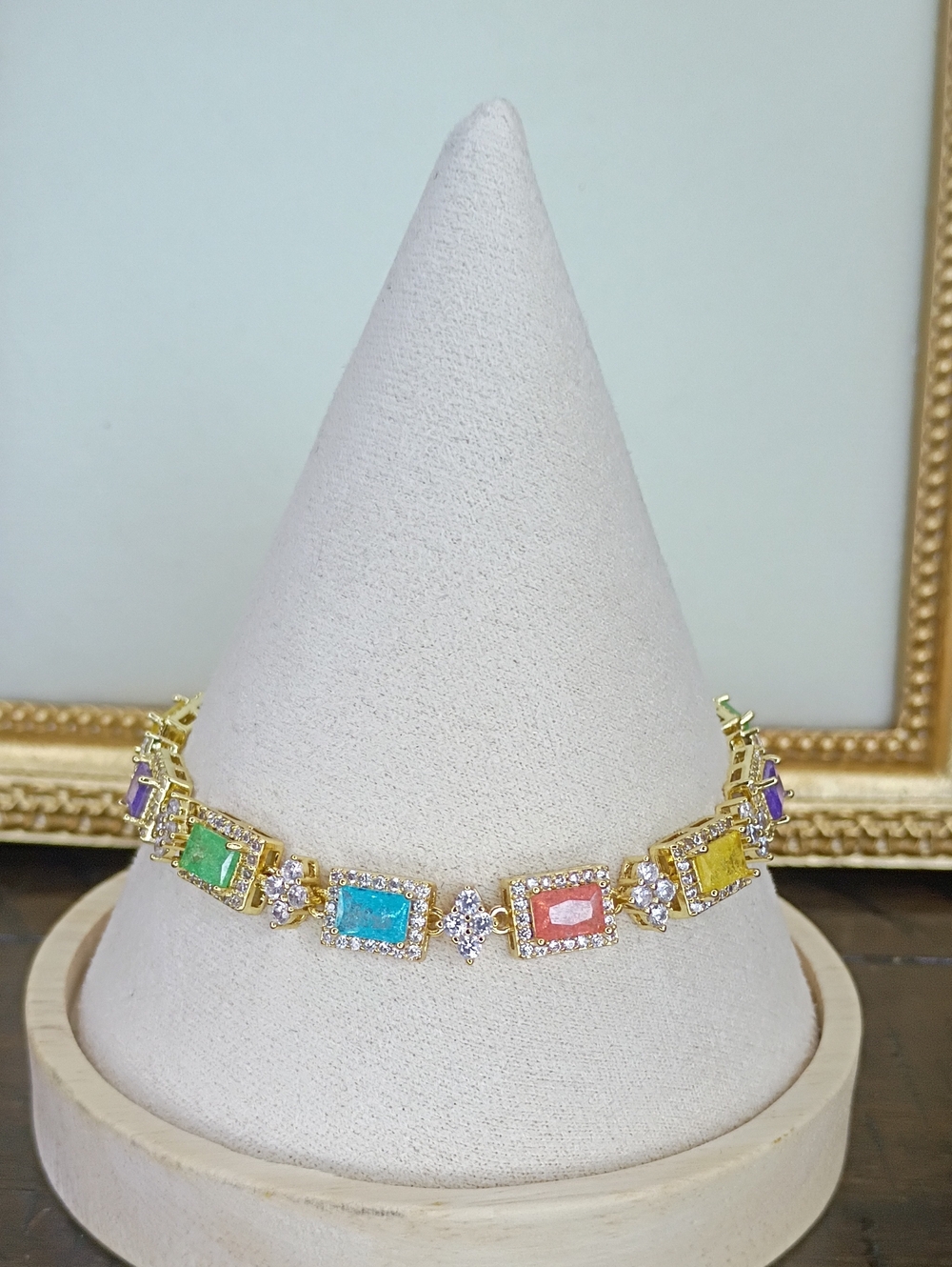 New Gold Multicolor Gemstone Tennis Bracelet - Women Jewelry 🚨 - Picture 1 of 5